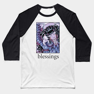 Angel and Kitten #1 - Quote - Blessings - Black Outlined Version Baseball T-Shirt